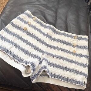 LOFT Navy and Cream Striped High Waist Shorts